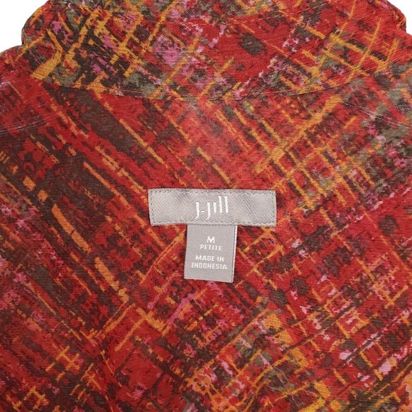 J Jill Size M Petite Blouse Semi Sheer Long Sleeve Button Front Shirt Red Orange - Picture 6 of 6